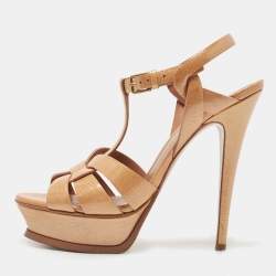 Saint Laurent Brown  Patent Tribute Ankle  Strap Sandals Size 38.5