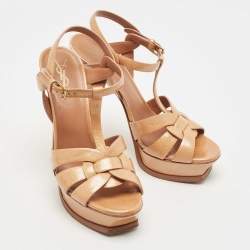 Saint Laurent Brown  Patent Tribute Ankle  Strap Sandals Size 38.5