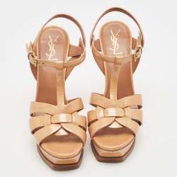 Saint Laurent Brown  Patent Tribute Ankle  Strap Sandals Size 38.5