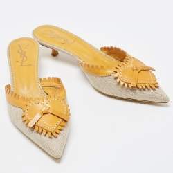 مملوكة مسبقًا Saint Laurent Grey/Brown Canvas and Leather Mules Size 36.5  