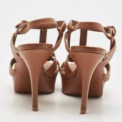 Pre Owned Saint Laurent Brown Leather Tribute Sandals Size 37