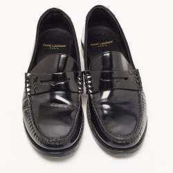 Pre Owned Saint Laurent Black Leather Penny Loafer Size 39