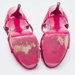 Saint Laurent Paris Pink Patent Leather Tribute Platform Sandals Size 39