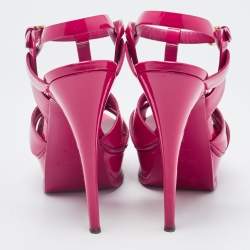 Saint Laurent Paris Pink Patent Leather Tribute Platform Sandals Size 39