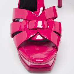 Saint Laurent Paris Pink Patent Leather Tribute Platform Sandals Size 39