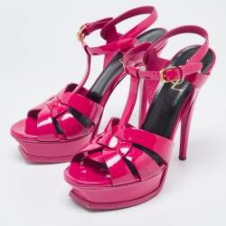 Saint Laurent Paris Pink Patent Leather Tribute Platform Sandals Size 39