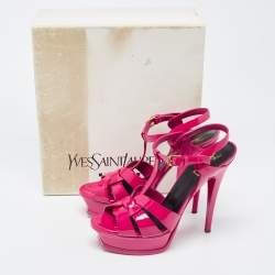 Saint Laurent Paris Pink Patent Leather Tribute Platform Sandals Size 39