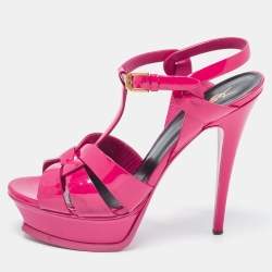 Saint Laurent Paris Pink Patent Leather Tribute Platform Sandals Size 39