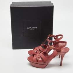 Pre Owned Saint Laurent Pink Patent Leather Tribute Sandals Size 38.5