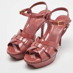 Pre Owned Saint Laurent Pink Patent Leather Tribute Sandals Size 38.5