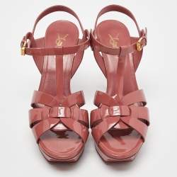 Pre Owned Saint Laurent Pink Patent Leather Tribute Sandals Size 38.5