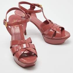 Pre Owned Saint Laurent Pink Patent Leather Tribute Sandals Size 38.5