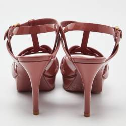 Pre Owned Saint Laurent Pink Patent Leather Tribute Sandals Size 38.5
