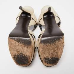 Pre Owned Saint Laurent Cream Textured Leather Tribute Platform Ankle Strap Sandals Size 39
