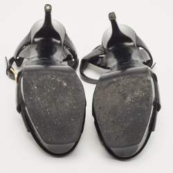 Pre Owned Saint Laurent Paris Black Patent Leather Tribute Platform Ankle Strap Sandals Size 38.5