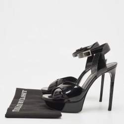 Pre Owned Saint Laurent Black Patent Leather Ankle Strap Sandals Size 39