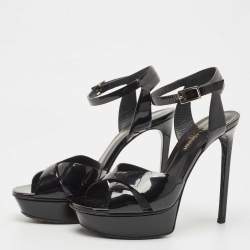 Pre Owned Saint Laurent Black Patent Leather Ankle Strap Sandals Size 39