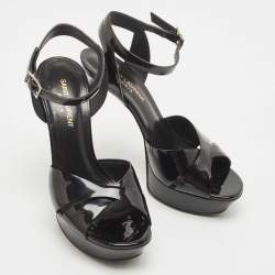 Pre Owned Saint Laurent Black Patent Leather Ankle Strap Sandals Size 39