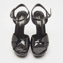 Pre Owned Saint Laurent Black Patent Leather Ankle Strap Sandals Size 39