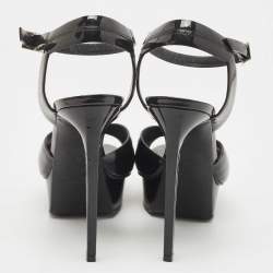 Pre Owned Saint Laurent Black Patent Leather Ankle Strap Sandals Size 39