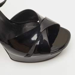 Pre Owned Saint Laurent Black Patent Leather Ankle Strap Sandals Size 39
