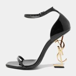 Pre Owned Saint Laurent Black Patent Opyum Ankle Strap Sandals Size 38