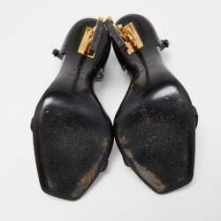 Pre Owned Saint Laurent Black Patent Opyum Ankle Strap Sandals Size 38