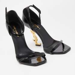 Pre Owned Saint Laurent Black Patent Opyum Ankle Strap Sandals Size 38