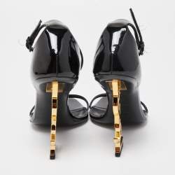 Pre Owned Saint Laurent Black Patent Opyum Ankle Strap Sandals Size 38