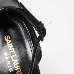 Pre Owned Saint Laurent Black Patent Opyum Ankle Strap Sandals Size 38