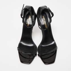 Pre Owned Saint Laurent Black Patent Opyum Ankle Strap Sandals Size 38