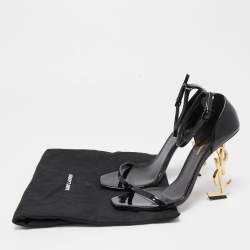 Pre Owned Saint Laurent Black Patent Opyum Ankle Strap Sandals Size 38