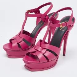 Pre Owned Saint Laurent Paris Pink Leather Tribute Sandals Size 40
