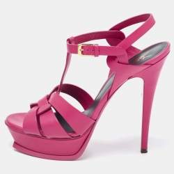 Pre Owned Saint Laurent Paris Pink Leather Tribute Sandals Size 40