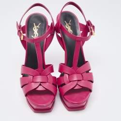 Pre Owned Saint Laurent Paris Pink Leather Tribute Sandals Size 40