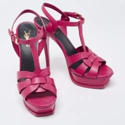 Pre Owned Saint Laurent Paris Pink Leather Tribute Sandals Size 40