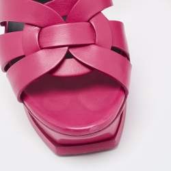 Pre Owned Saint Laurent Paris Pink Leather Tribute Sandals Size 40
