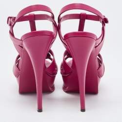 Pre Owned Saint Laurent Paris Pink Leather Tribute Sandals Size 40