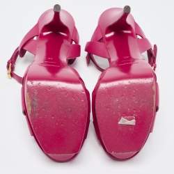 Pre Owned Saint Laurent Paris Pink Leather Tribute Sandals Size 40