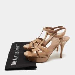 Saint Laurent  Beige Patent Leather Tribute Sandals Size 38