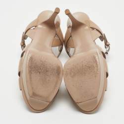 Saint Laurent  Beige Patent Leather Tribute Sandals Size 38