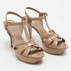 Saint Laurent  Beige Patent Leather Tribute Sandals Size 38