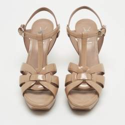 Saint Laurent  Beige Patent Leather Tribute Sandals Size 38