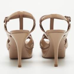 Saint Laurent  Beige Patent Leather Tribute Sandals Size 38