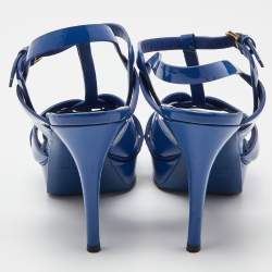 Pre Owned Saint Laurent Blue Patent Leather Tribute Platform Sandals Size 39