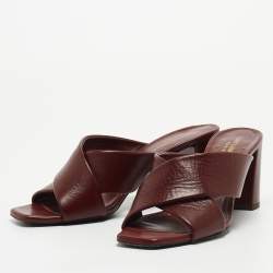 Pre Owned Saint Laurent Burgundy Leather Loulou Slides Size 40