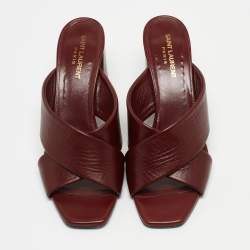 Pre Owned Saint Laurent Burgundy Leather Loulou Slides Size 40