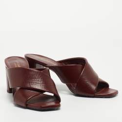 Pre Owned Saint Laurent Burgundy Leather Loulou Slides Size 40