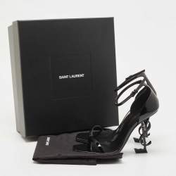 Pre Owned Saint Laurent Black Patent Leather Opyum Ankle Strap Sandals Size 37
