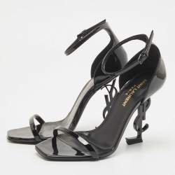 Pre Owned Saint Laurent Black Patent Leather Opyum Ankle Strap Sandals Size 37